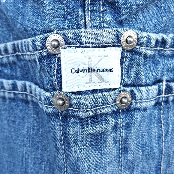 Y2K Calvin Klein Jeans Blue Wide Leg Overalls %100 Cotton Denim - Picture 6 of 10